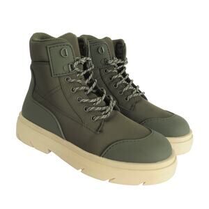 New ZARA Green Faux Leather Lace Up Combat Boots Women's 10 EU 41